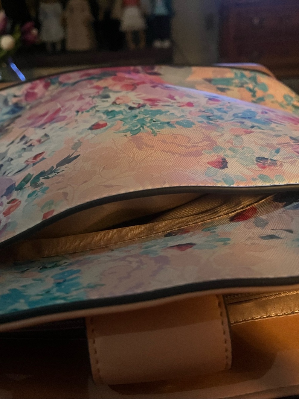 Nanette Lepore Pink Floral Tote with Tan Trim - Picture 9 of 13